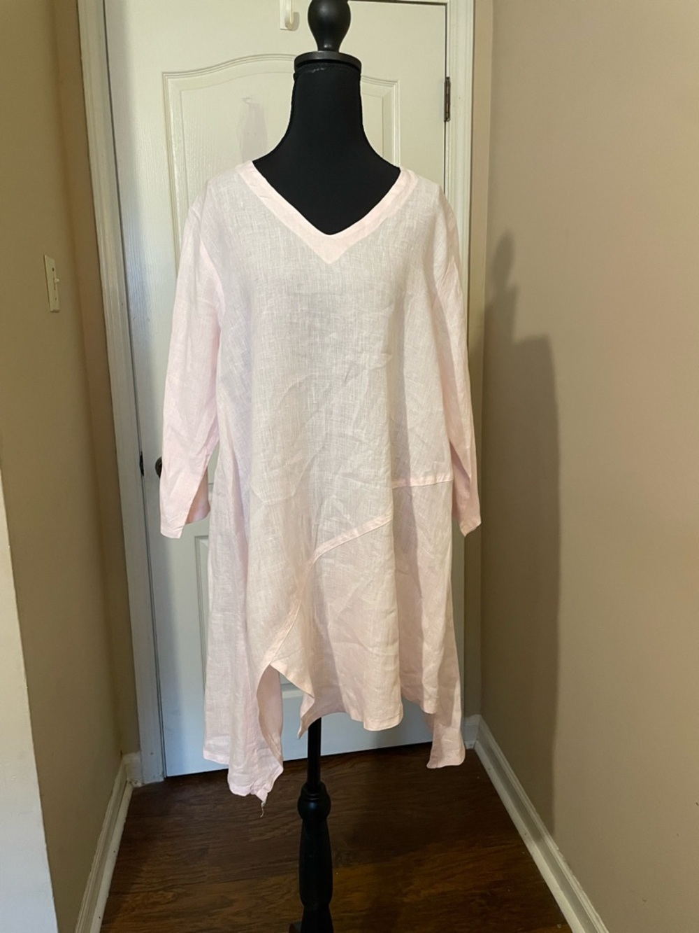 Match Point USA Linen Tunic Top Boho Lagenlook Women’s S Oversized Pale Pink
